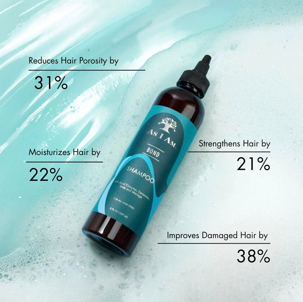 As I Am shampoo being dispensed, showing rich lather for gentle cleansing