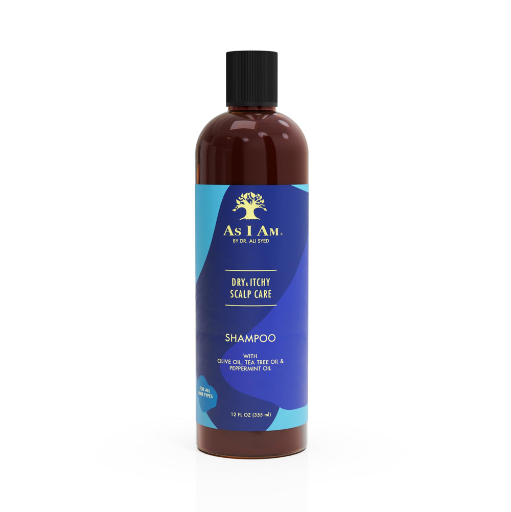 As I Am front bottle shot showing label and 12 oz size with clear benefit