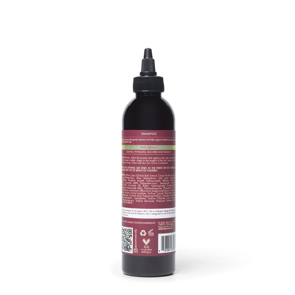 As I Am shampoo on bathroom shelf conveying everyday routine benefit