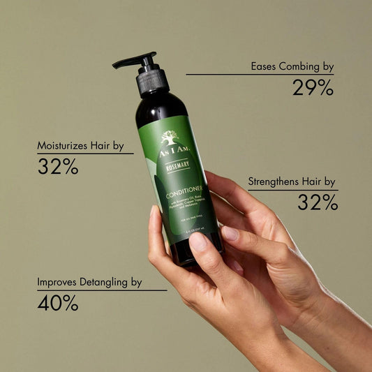 As I Am conditioner creamy pour illustrating smooth texture and slip