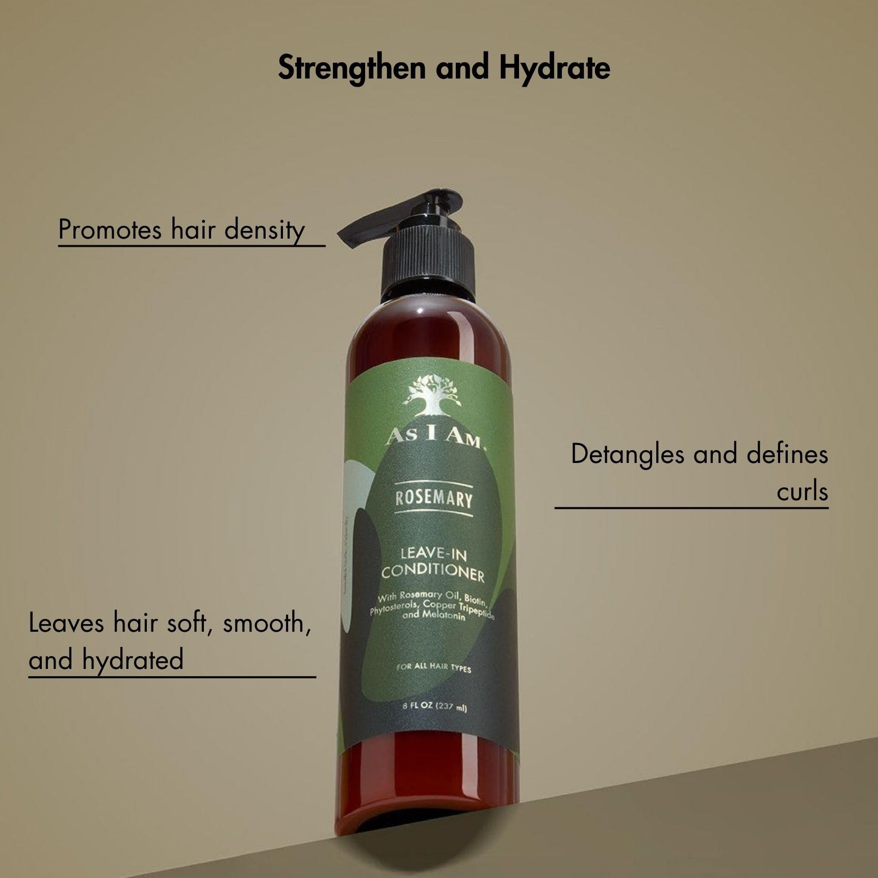 As I Am bottle in hand to show size and travel-friendly 8 fl oz volume