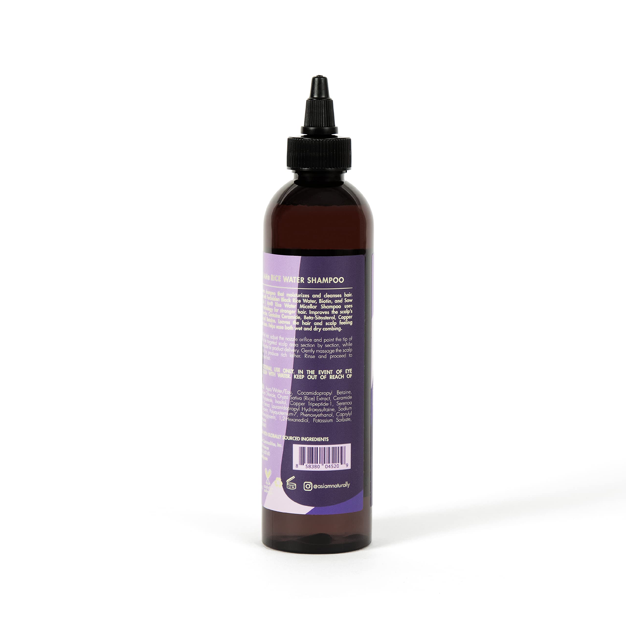As I Am shampoo bottle label detail highlighting ingredients like rice water and biotin