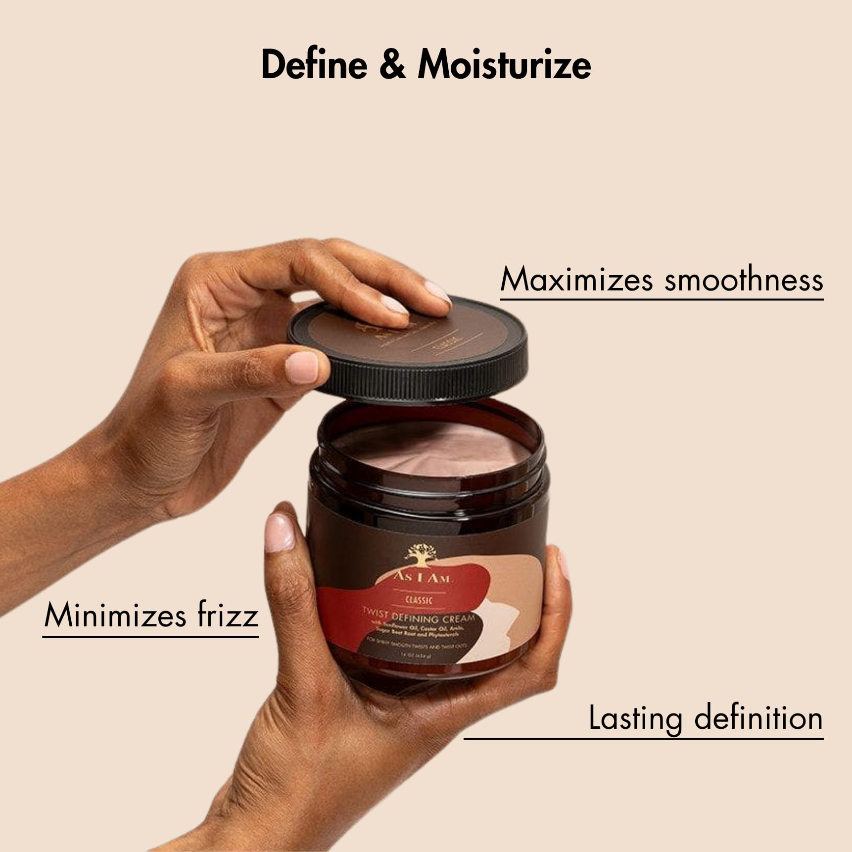 As I Am being applied to two-strand twist showing defined hold benefit