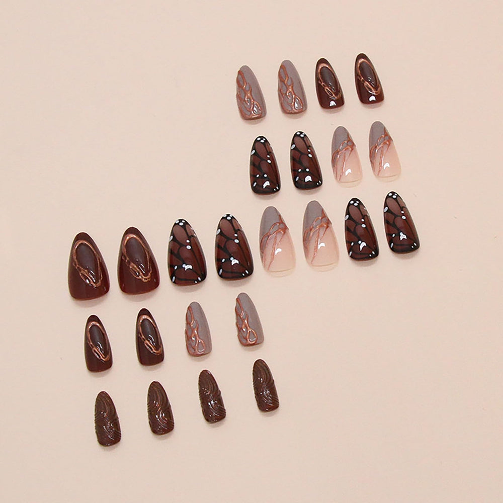 ASABITE macro shot of glossy brown nail with delicate gold line emphasizing premium finish