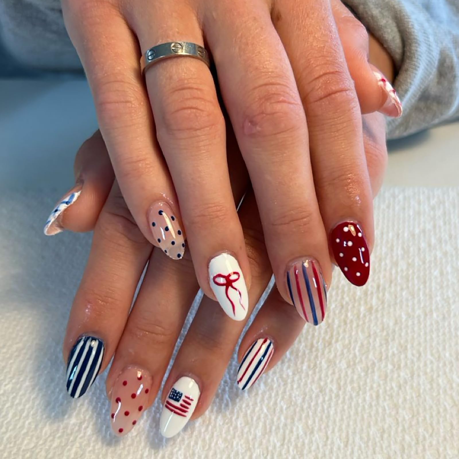 ASABITE detailed view of stars, stripes, bows and polka dot patterns showing festive design