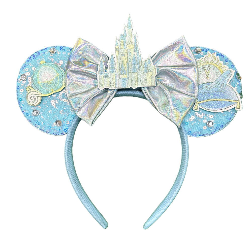 ASAHEL blue headband front view showing shiny ears and bow, for playful looks