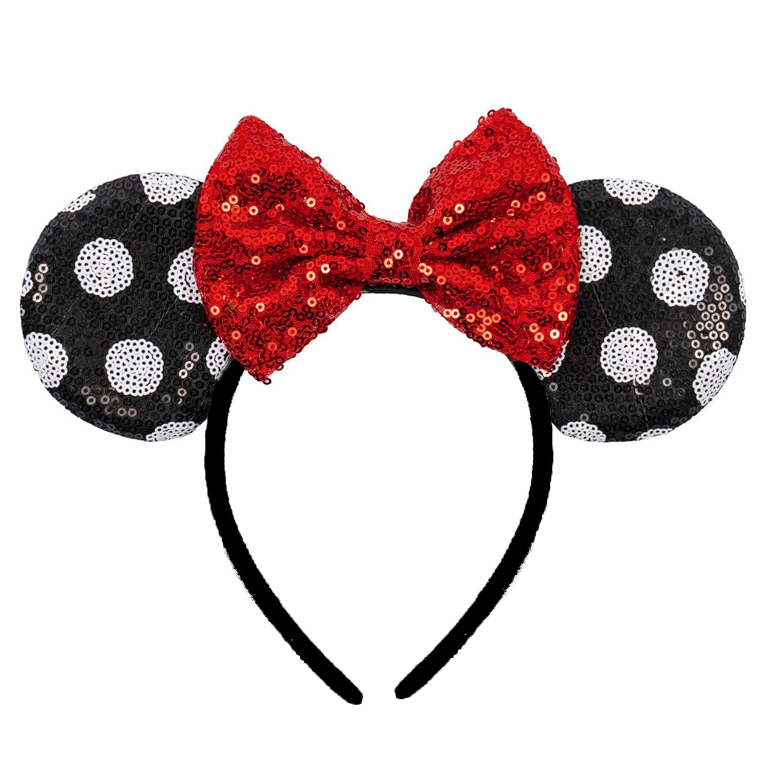 ASAHEL front view black headband showing ears and shiny bow, ideal for parties