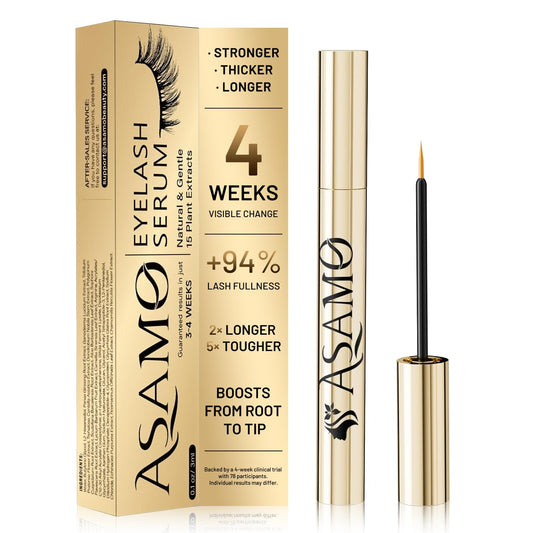 ASAMO gold bottle front view shows luxe design and easy application benefit