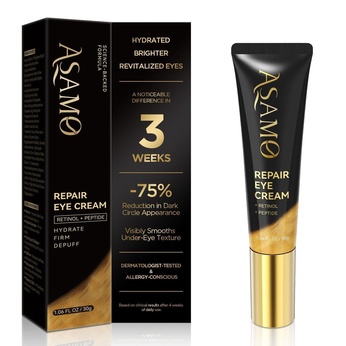 ASAMO front packaging showing product name and compact tube benefits