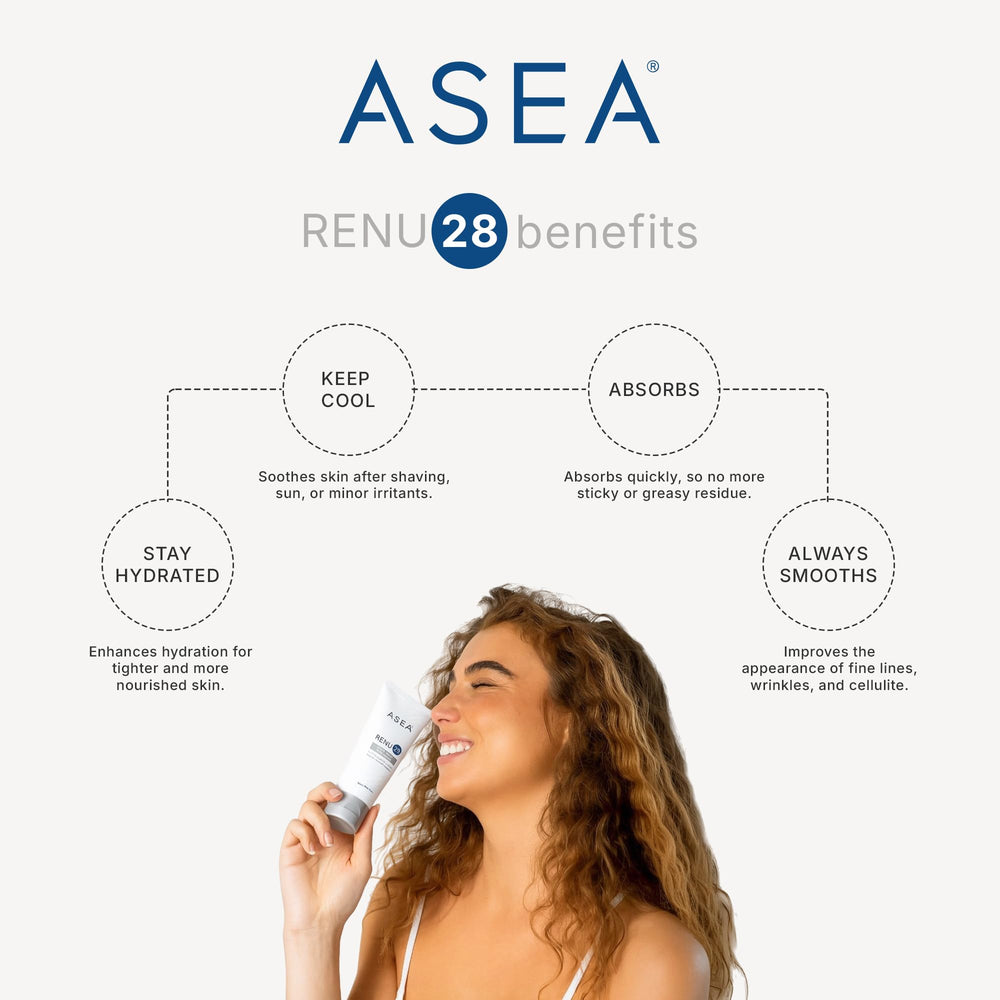 ASEA RENU28 next to hand for scale illustrating 90 ml practical size