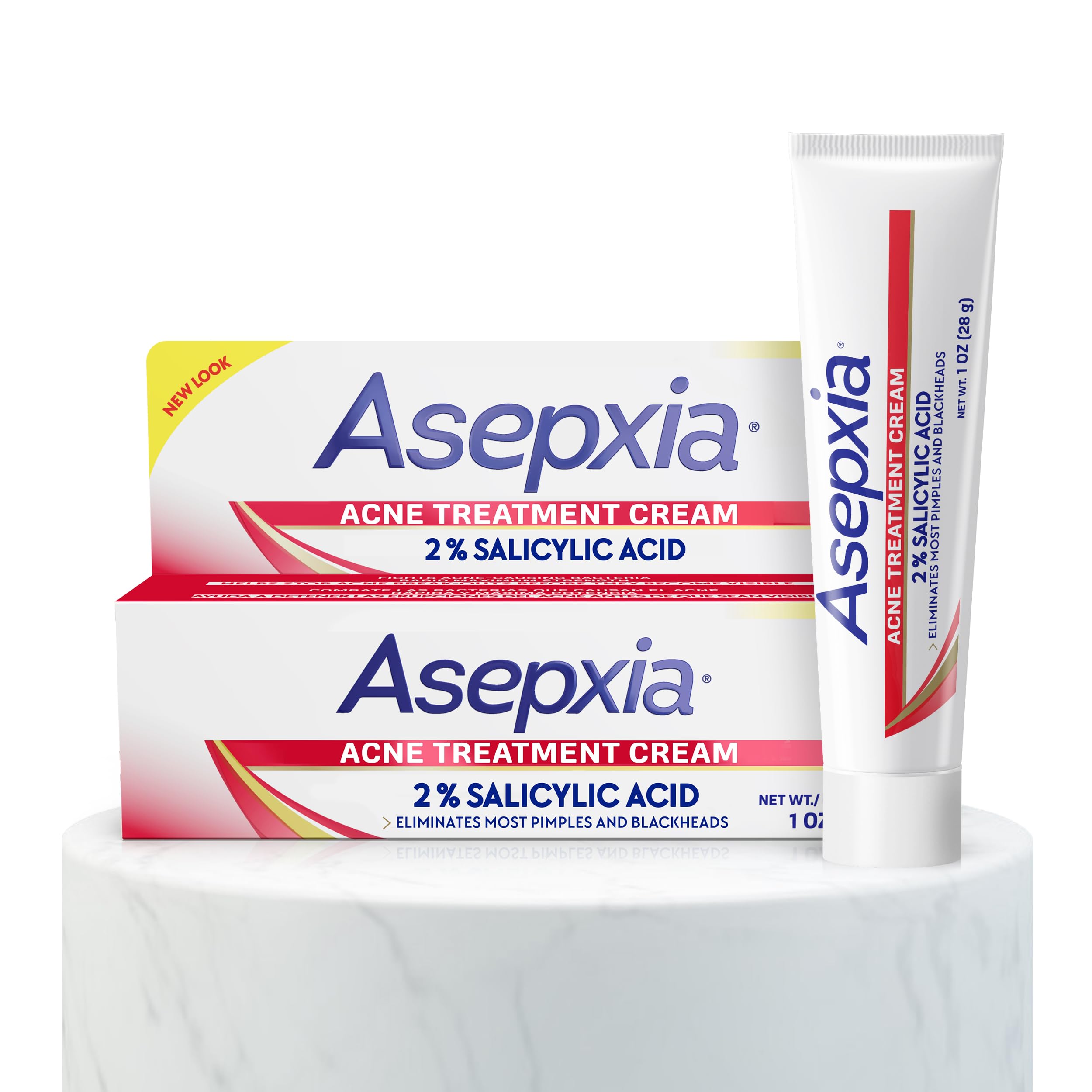 Asepxia front packaging 1oz showing compact travel-ready acne cream benefit