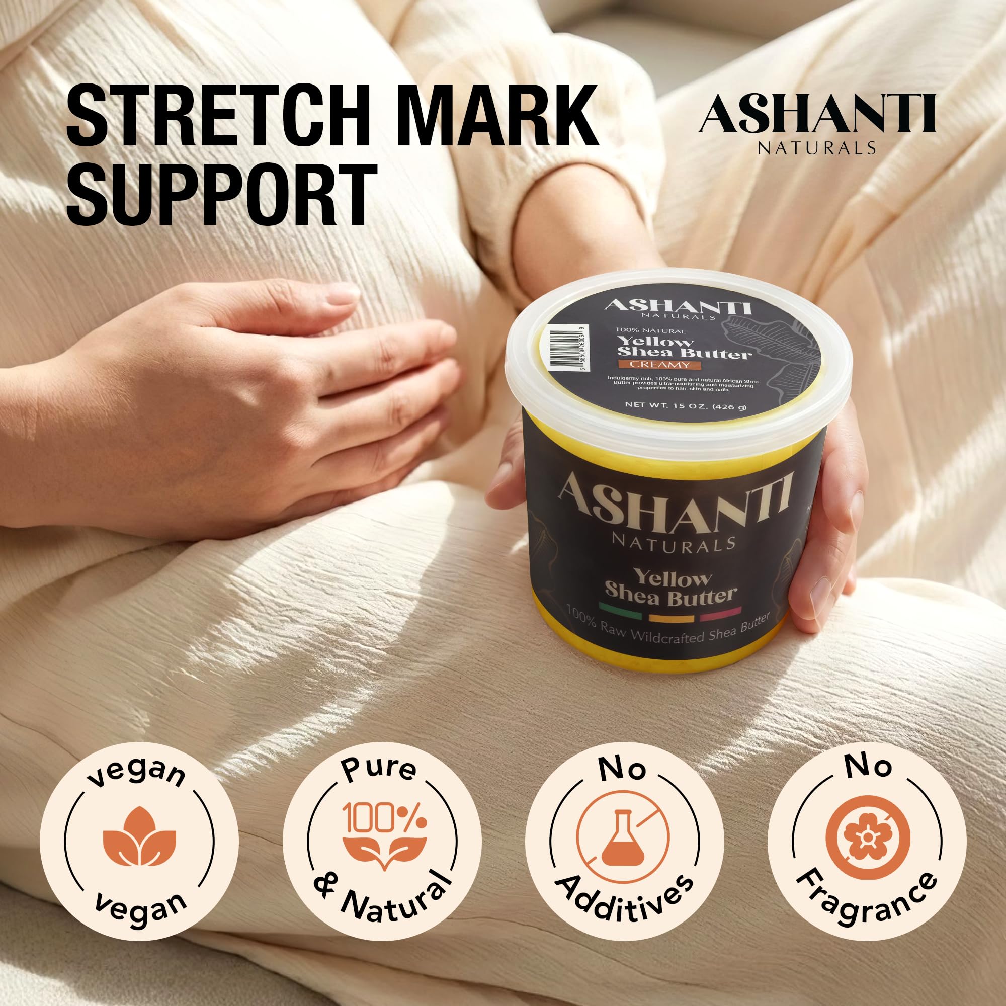 Ashanti Naturals applied on elbow to demonstrate deep hydration and skin smoothing