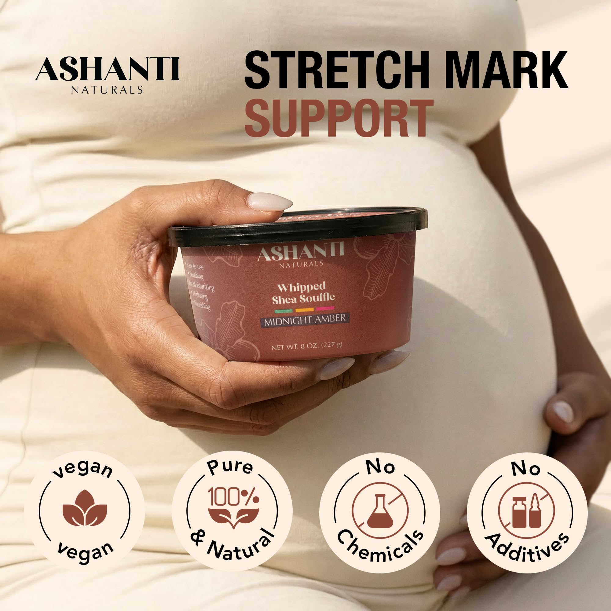 Label close-up of Ashanti Naturals Midnight Amber showing ingredient clarity benefit