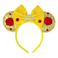 ashone front view gold mouse ears headband showing festive bow and durable fit