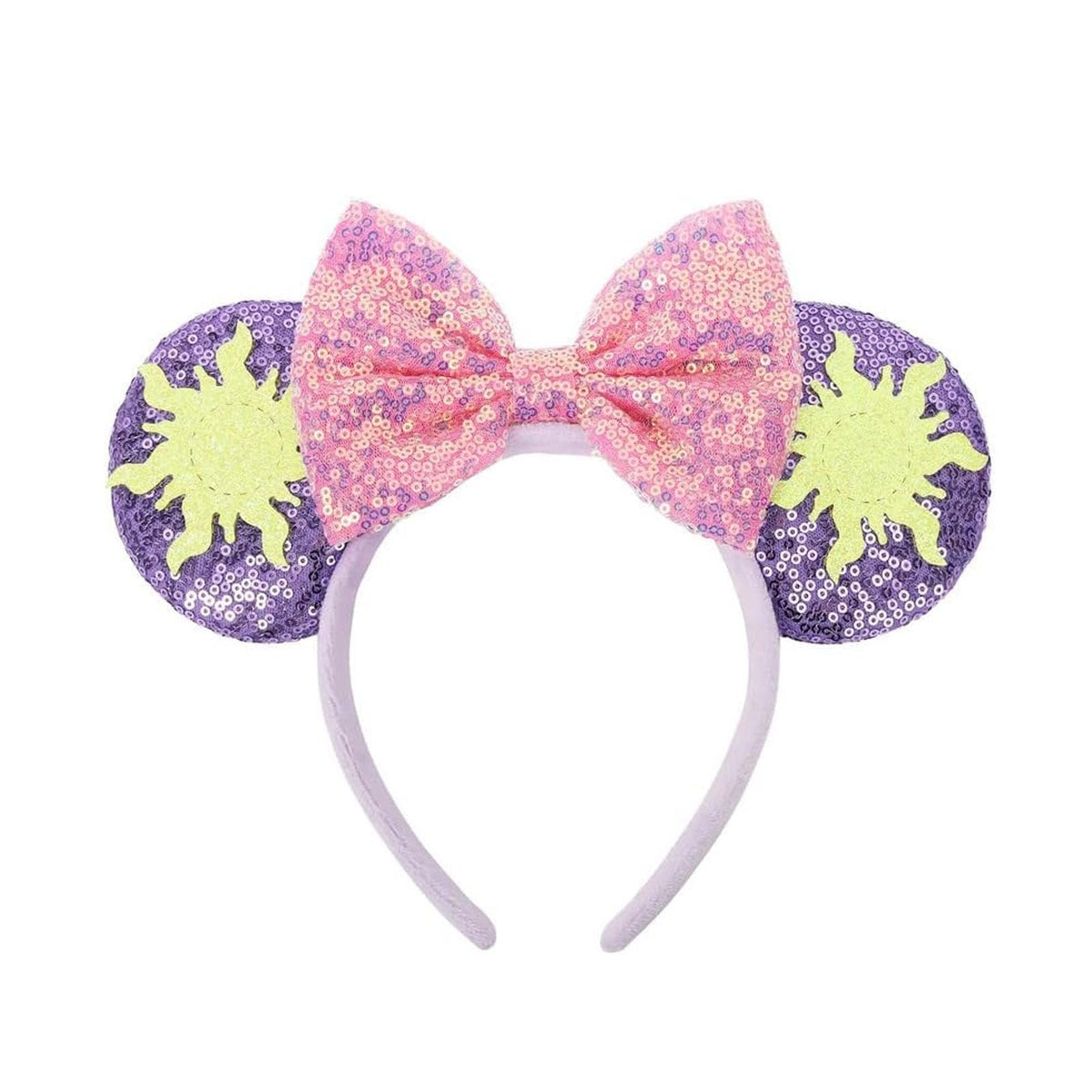 ASHONE front view purple headband showing ears and bow, stylish accent
