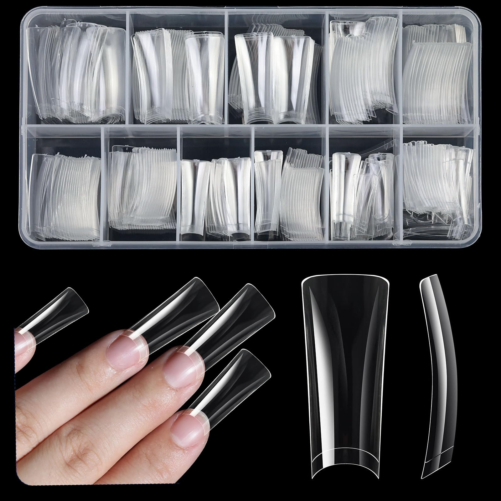 ASONRL front packaging showing full 504-piece duck nail kit and organized box benefit: easy storage