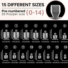ASONRL organized layout displaying 15 sizes of toe tips for easy size matching