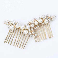 Asooll gold bridal combs front view showing elegant pearls and sparkle for wedding looks