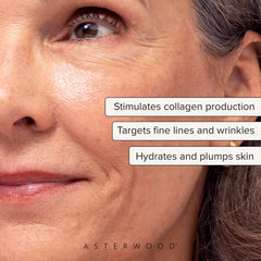 Asterwood serum drop texture highlighting hydrating hyaluronic acid boost
