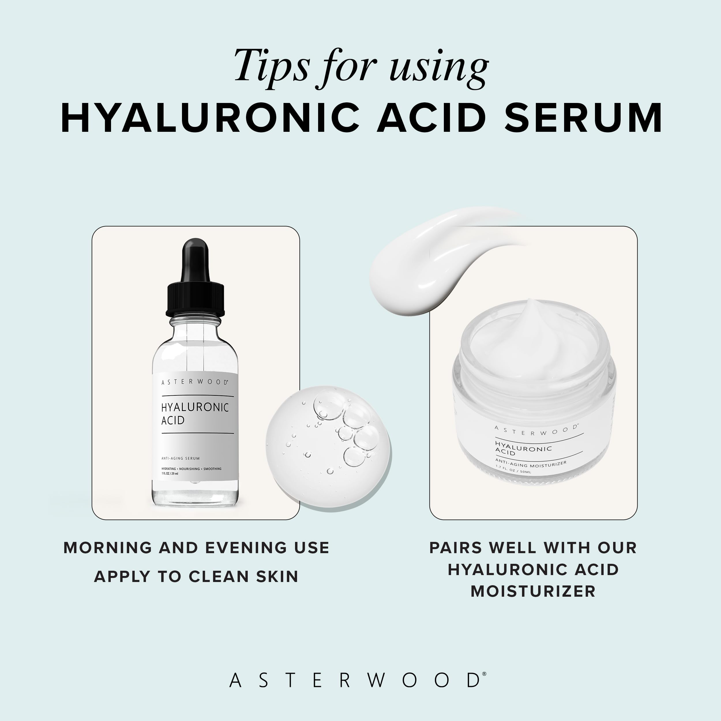 Asterwood ingredients panel highlighting clean, fragrance-free formula