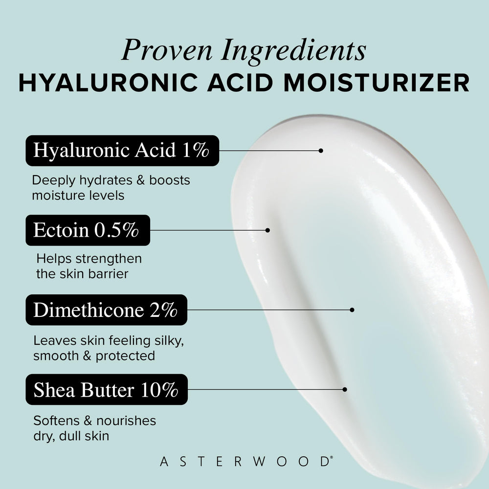 Asterwood moisturizer applied to hand over serum for layering demonstration and hydration benefit