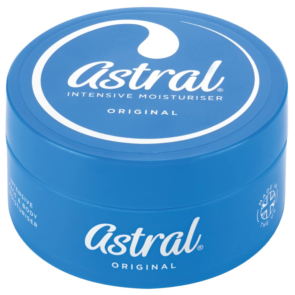 Astral cream 200ml pot front view showing packaging and amount benefit