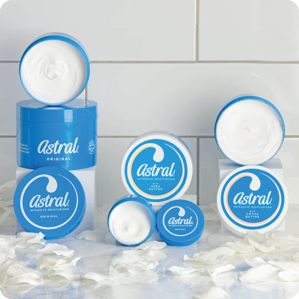 Astral cream applied to hand in lifestyle scene showing hydration benefit
