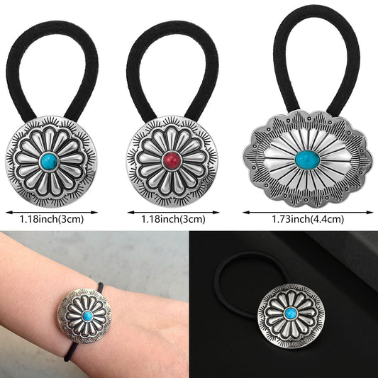 Aswewamt close-up of turquoise concho flower showing vintage detail and charm