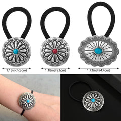 Aswewamt close-up of turquoise concho flower showing vintage detail and charm