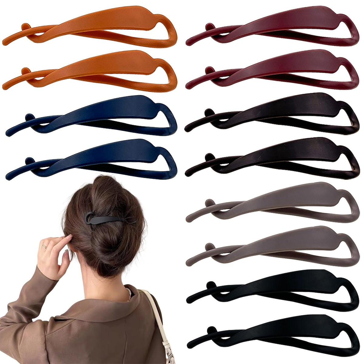 Aswewamt front arrangement of 12 banana clips showing color variety and convenience