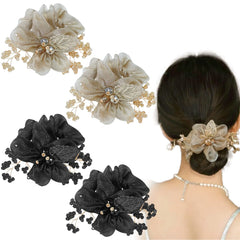 Aswewamt front view of four flower leaf hair ties showing design and variety benefits