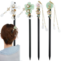 Aswewamt front view of four hair sticks showing styles and vintage appeal