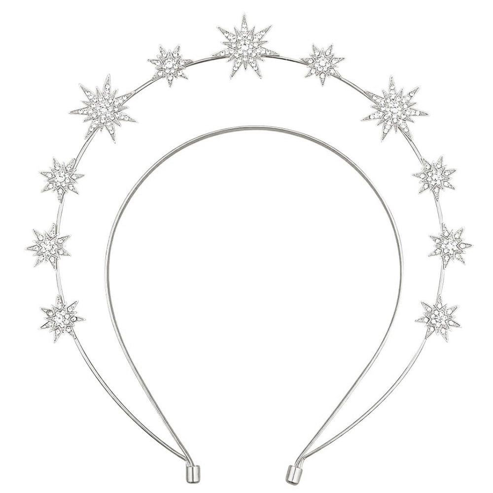 Aswewamt front view silver star halo showcasing elegant bridal sparkle