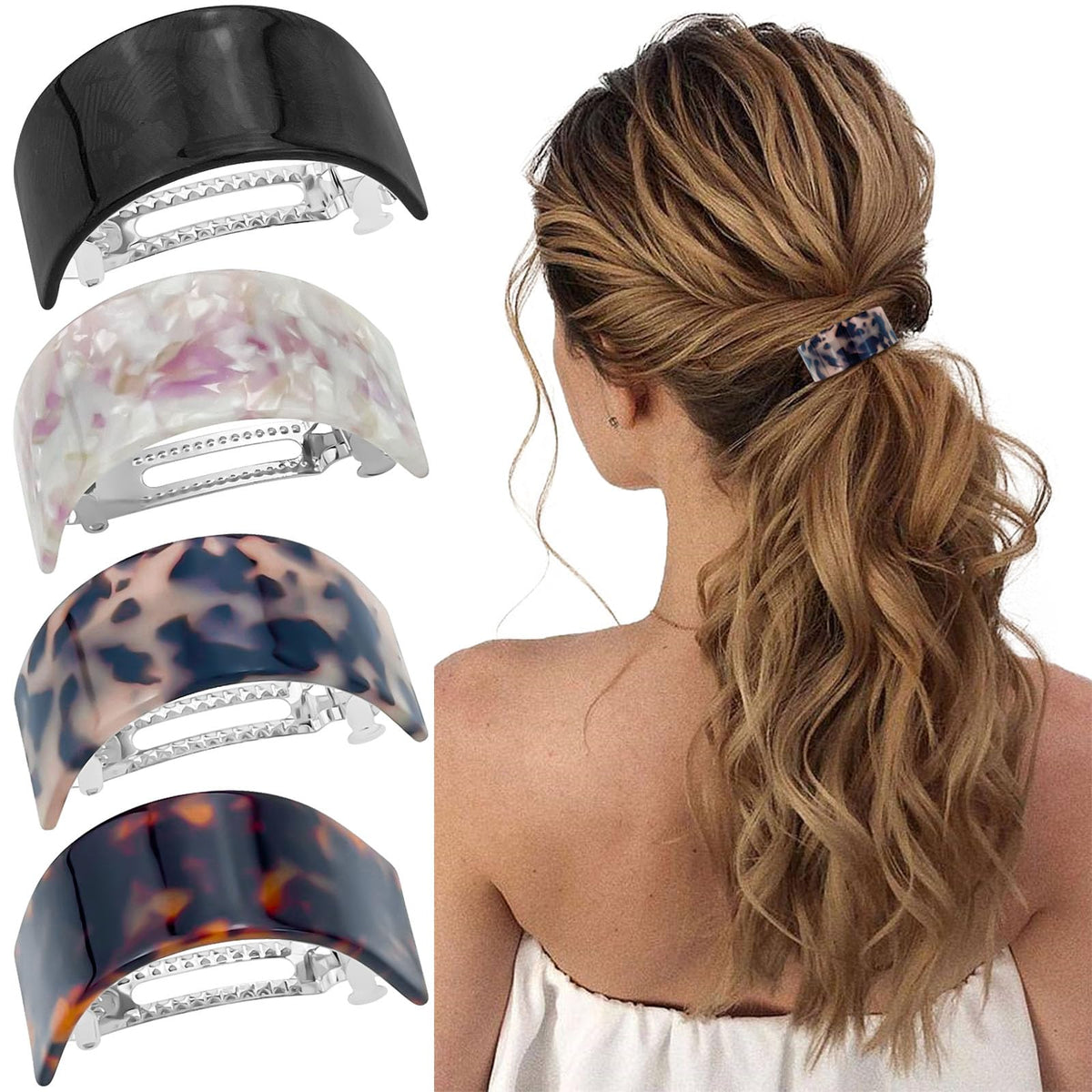 Aswewamt tortoise shell clip front view showing elegant finish and secure hold