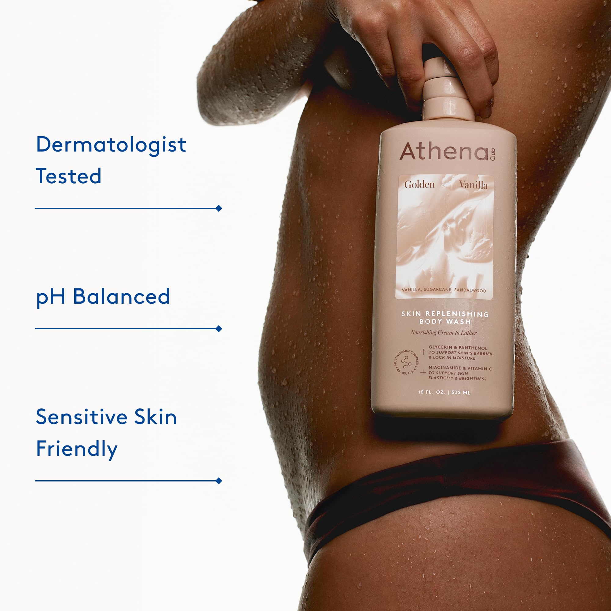 Athena Club pour texture on hand highlighting hydrating, non-stripping formula