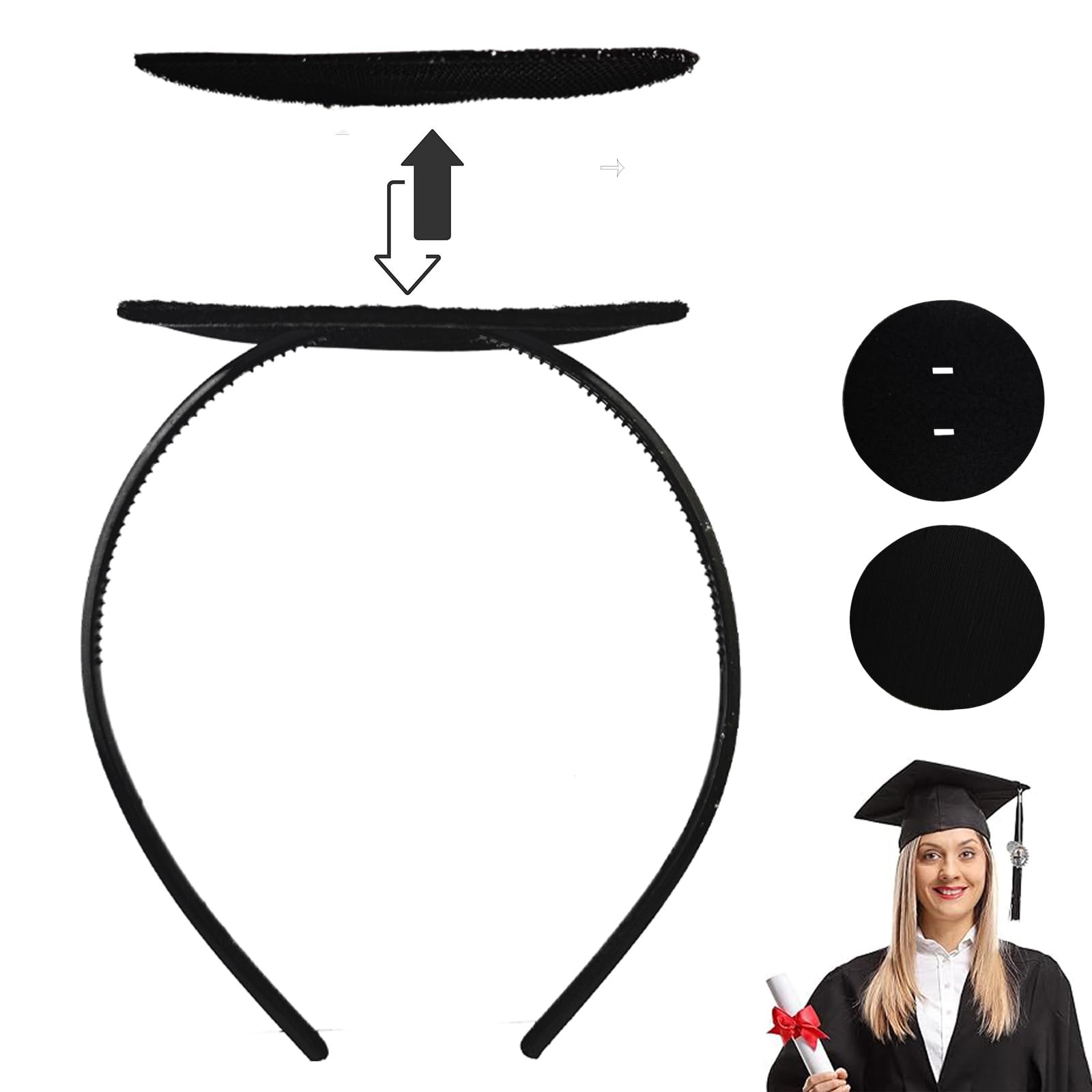 ATMEET front view showing headband securing mortarboard for steady cap