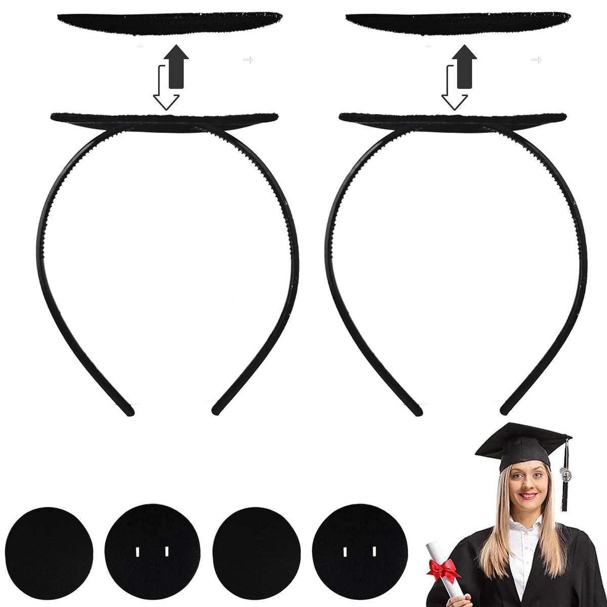 ATMEET front view showing headband securing mortarboard for stable cap wear