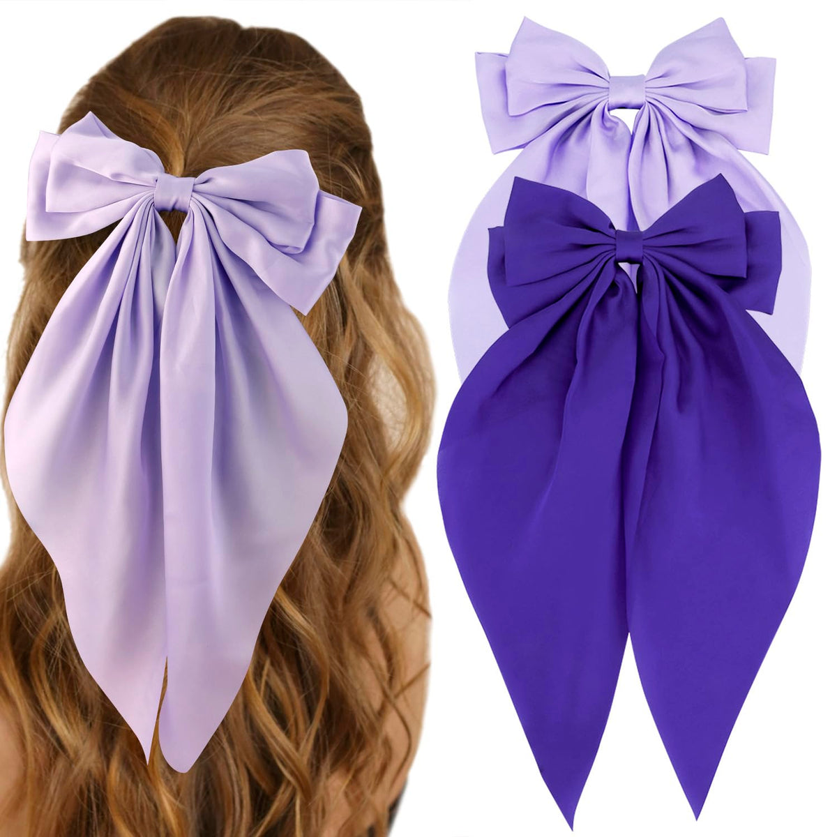 Atoden front view of two purple bows showing color and shape, elegant accent