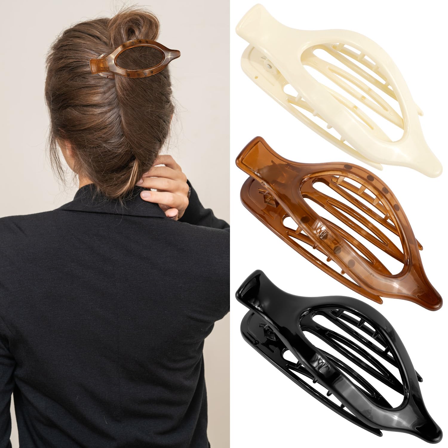 Atoden front view of three neutral clips showing versatile everyday use