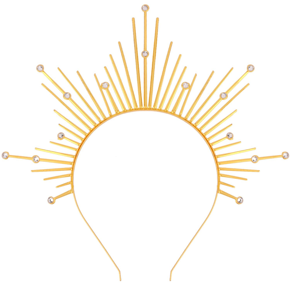 Atoden gold halo front view showing radiant sunburst and wearable design