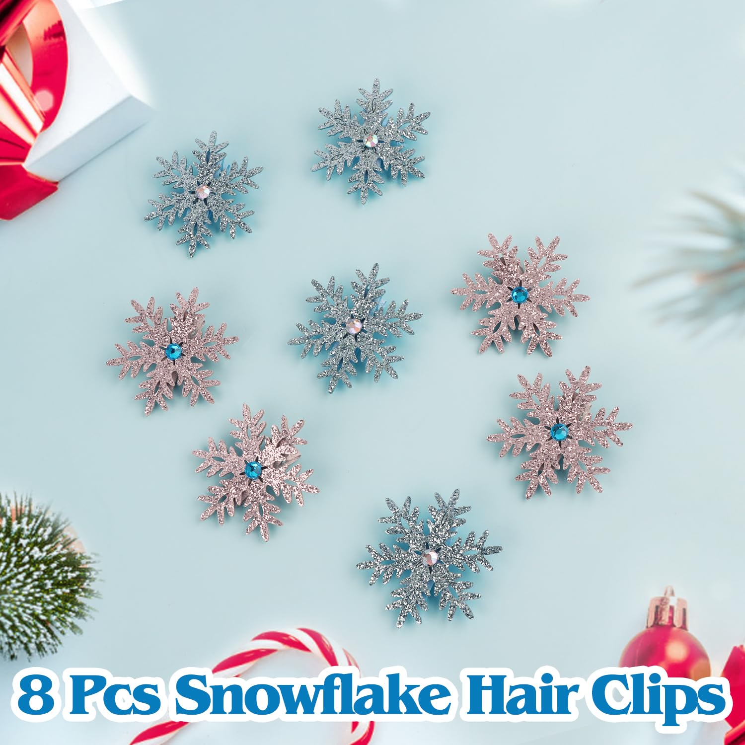 Atoden clips worn at a winter party giving seasonal sparkle to hair