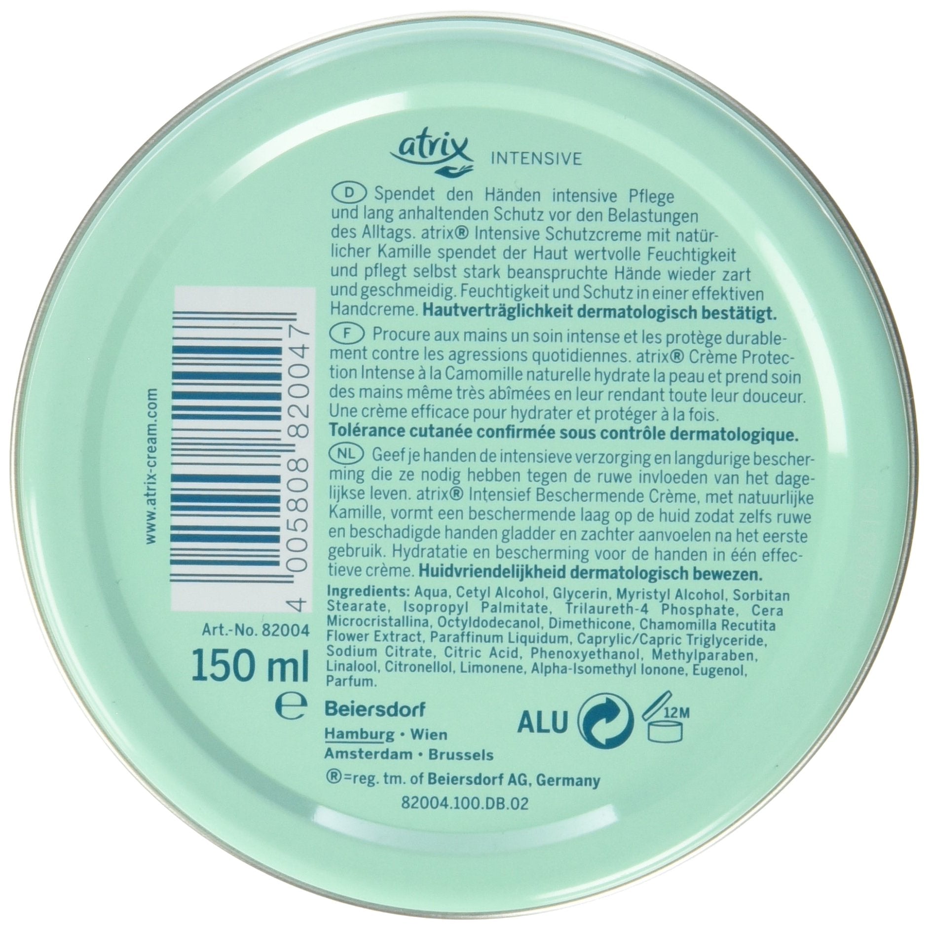 Atrix hand cream texture closeup highlighting creamy hydration and quick absorption