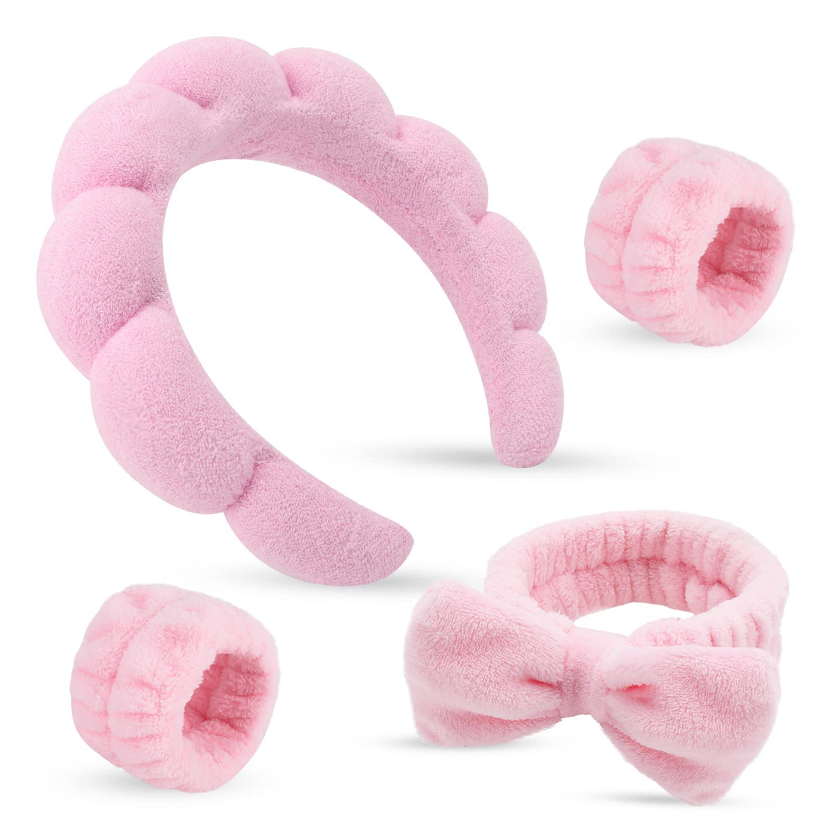 ATROCH pink headband and wristbands front view showing set benefit of neat routines
