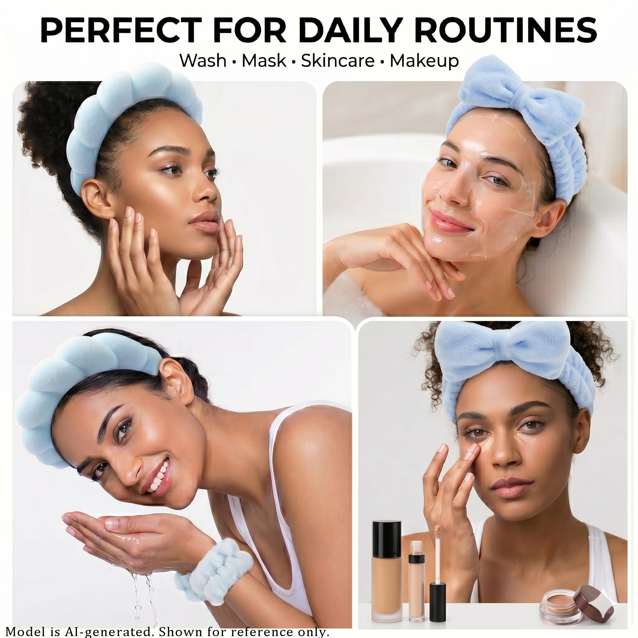 ATROCH headband holding hair back during skincare for clearer face access