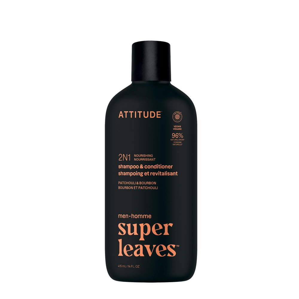 ATTITUDE front bottle view showing packaging and Patchouli & Bourbon scent benefit
