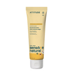 ATTITUDE front label showing unscented baby lotion and benefits