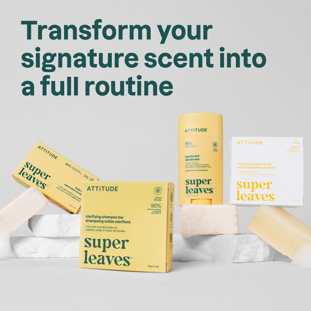 ATTITUDE bar on bathroom shelf in lifestyle setting promoting low-waste routine