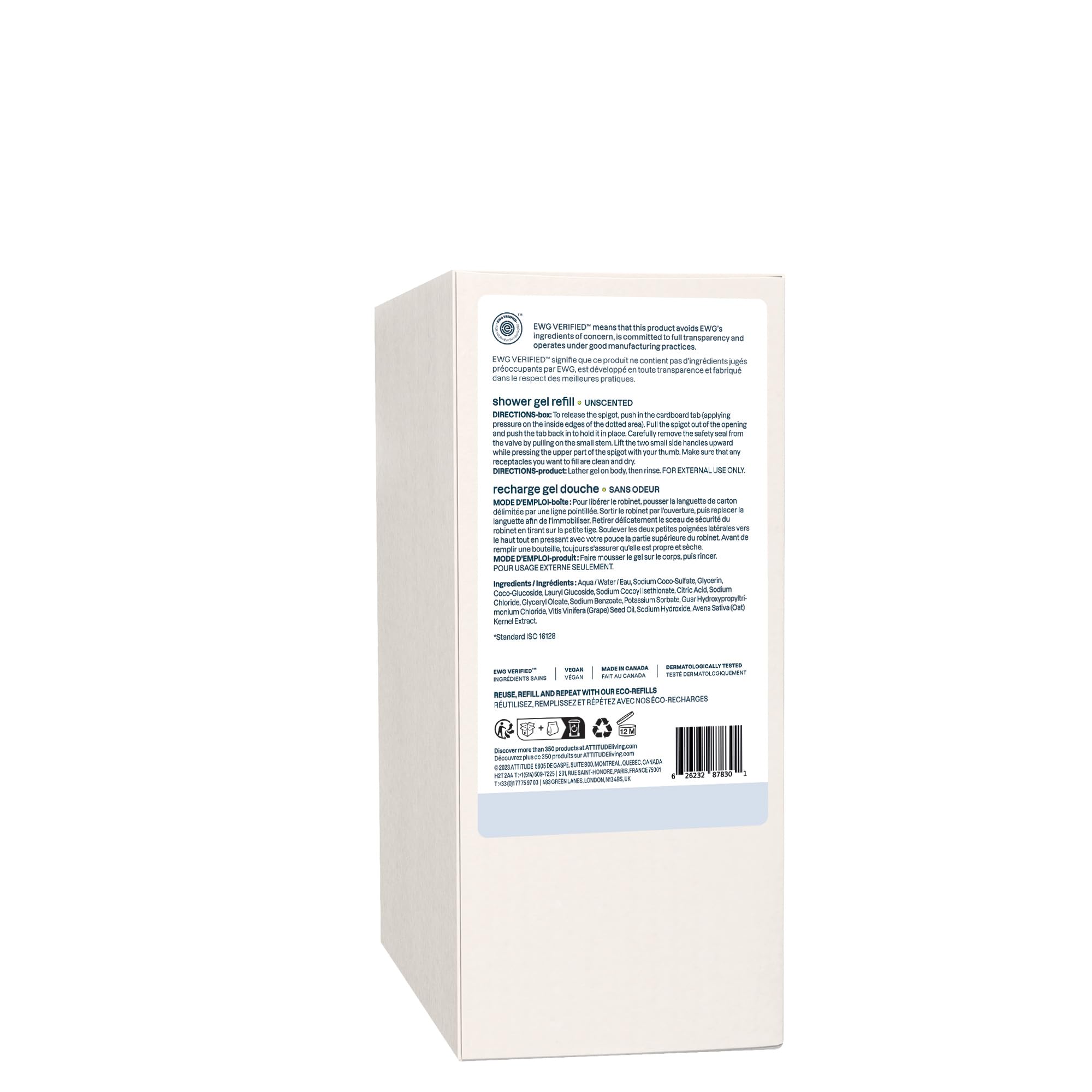 ATTITUDE bottle in bathroom shower setting showing calm daily routine benefit