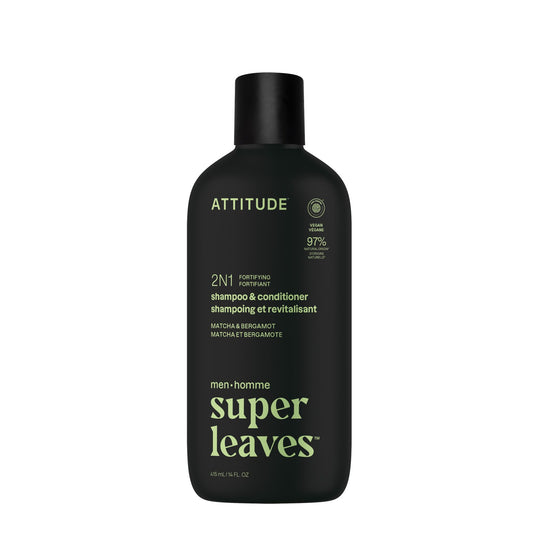 ATTITUDE front bottle showing matcha and bergamot scent and clear benefits