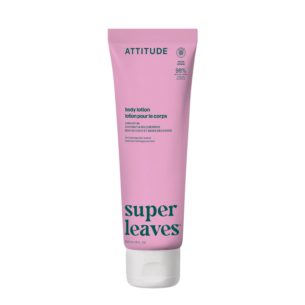 ATTITUDE front packaging showing coconut and wild berries and clear benefits